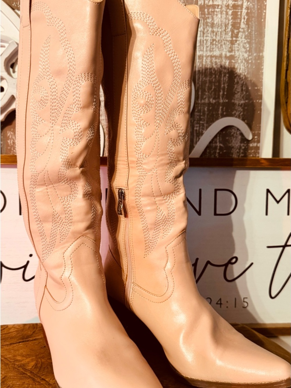 Women's Tall Embroidered Western Boots - Blush Pink